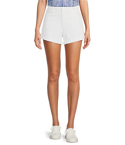 KUT from the Kloth Jane High Rise Uneven Rolled-Up Raw Hem Stretch Denim Shorts