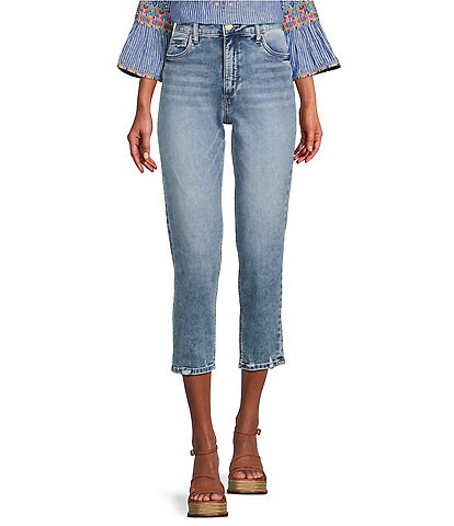 KUT from the Kloth Naomi High Rise Fab Ab Straight Hem Copped Length Stretch Denim Jeans