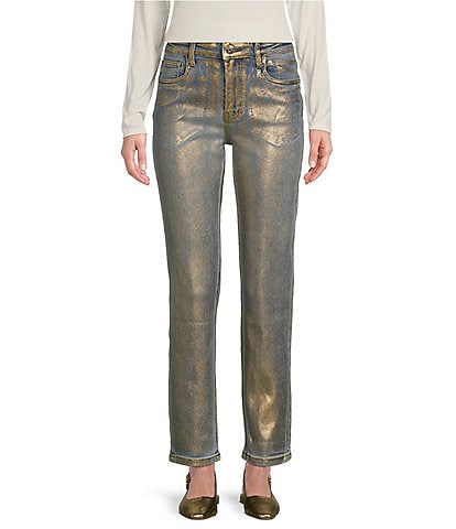 KUT from the Kloth Rachael Gold Coated High-Rise Ankle Length Mom Jeans