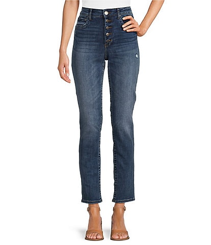 KUT from the Kloth Stevie High Rise Straight Leg Exposed Button Fly Denim Jeans