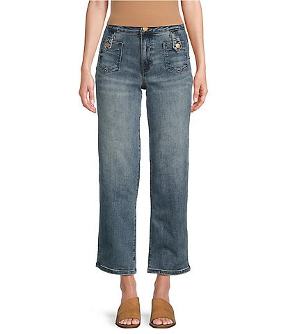 True Religion Becca Mid Rise Bootcut Flap Pocket Stretch Denim Jeans