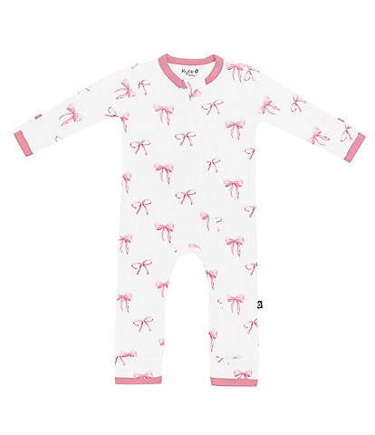 Kyte BABY Baby Girls Newborn-24 Months Bamboo Bow Print Zip Front Coverall