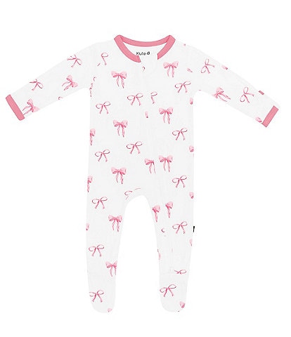 Kyte BABY Baby Girls Newborn-24 Months Bamboo Bow Print Zip Front Footie