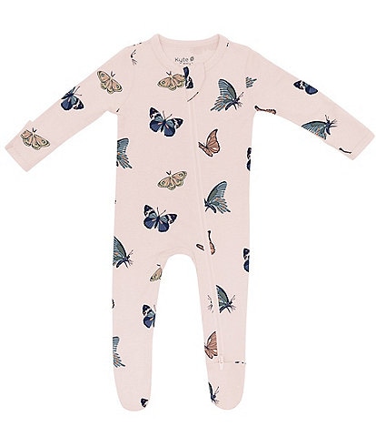 Kyte BABY Baby Girls Newborn-24 Months Bamboo Butterfly Print Zip Front Footie