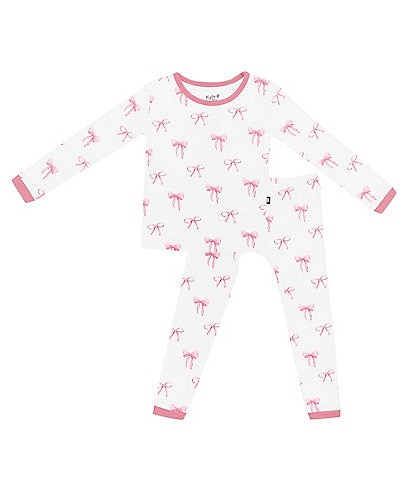 Kyte BABY Little Girls 2T-7T Bamboo Bow Print Long Sleeve Top & Pajama Pants Set