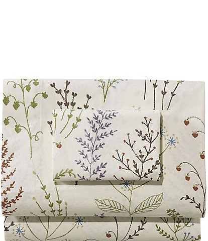 L.L.Bean Botanical Floral Printed Cotton Percale Sheet Set