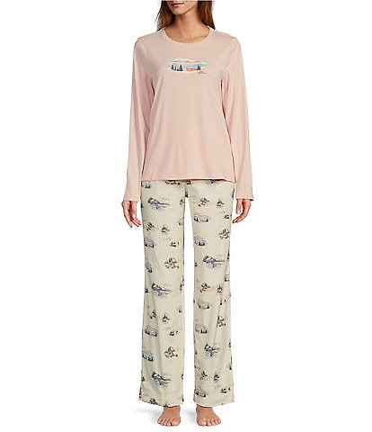 Kate Spade New York Long Sleeve V-Neck Stretch Velour Animal Print Pajama Set - Xs