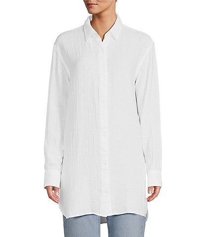 L.L.Bean Cloud Gauze Spread Collar Long Sleeve Button Front Shirt