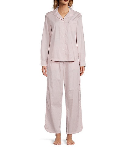 L.L.Bean Gingham Printed Poplin Long Sleeve Notch Collar Pajama Set