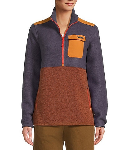 L.L.Bean® Hybrid Sweater Fleece Sherpa Knit Stand Collar Long Sleeve Color Block Pullover Jacket