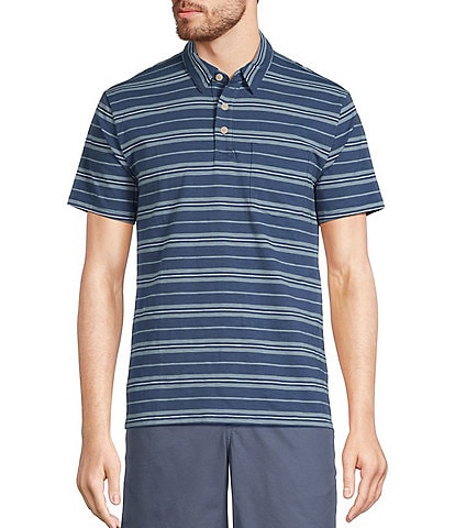 L.L.Bean Lakewashed Relaxed Fit Performance Stretch Short Sleeve Striped Polo Shirt