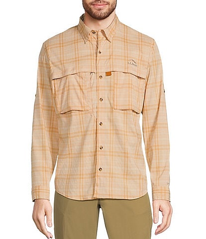 L.L.Bean Performance Stretch Tropicwear Plaid Long Sleeve Woven Shirt