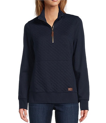 L.L.Bean® Quilted Knit Stand Collar Long Sleeve Kangaroo Pocket Quarter-Zip Pullover Top