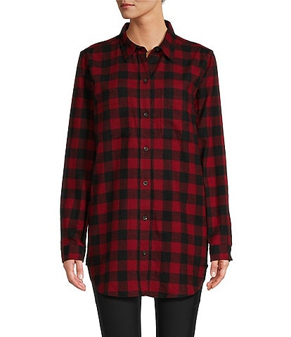 L.L.Bean Rob Roy Scotch Plaid Flannel Woven Point Collar Long Sleeve Relaxed Fit Button-Front Shirt