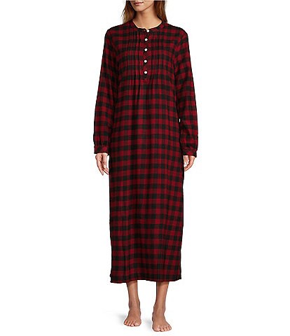 L.L.Bean Scotch Plaid Button-Front Flannel Nightgown