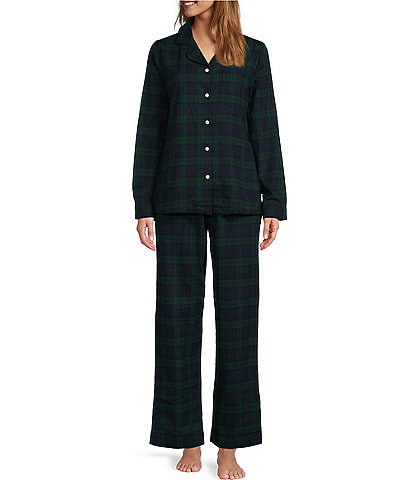 L.L.Bean Scotch Plaid Long Sleeve Notch Collar Holiday Flannel Pajama Set