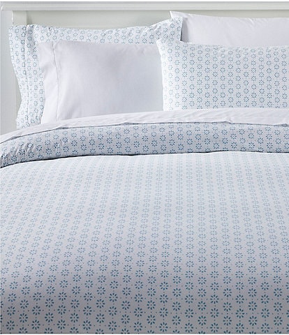 L.L.Bean Sunwashed Percale Daisy Flower Stenciled Print Comforter