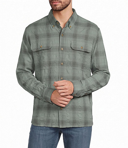 L.L.Bean Sunwashed Textured Plaid Long Sleeve Woven Shirt