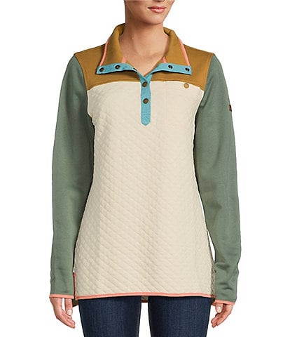 L.L.Bean® Super Soft Cotton-Blend Knit Long Sleeve Quilted Color Block Tunic Pullover