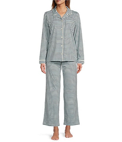 L.L.Bean Super-Soft Shrink-Free Button Front & Pant Striped Pajama Set