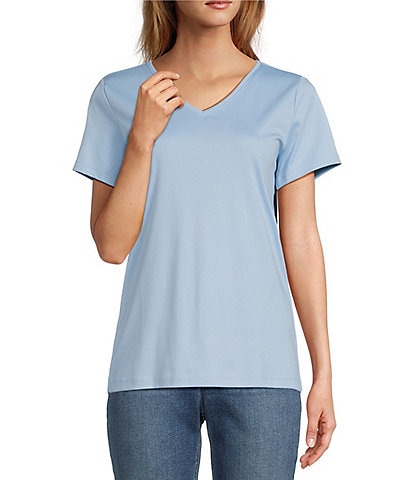 L.L.Bean Pima Cotton V-Neck Short Sleeve Tee Shirt