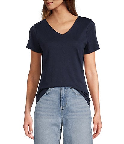 L.L.Bean Pima Cotton V-Neck Short Sleeve Tee Shirt