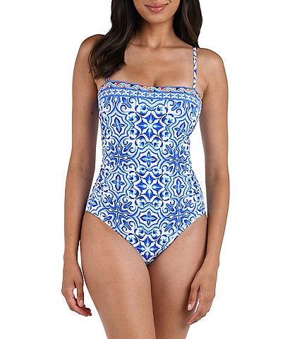 La Blanca Alboran Sea Straight Neck Shirred Bandeau One Piece Swimsuit