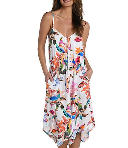 La Blanca Paradise City Floral Print Scarf Hem Dress Cover-Up