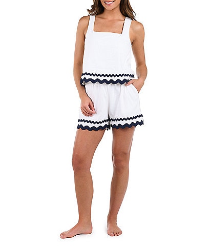 La Blanca Poolside Chic Linen Square Neck Rick Rack Trim Swim Cover-Up Top &  Pull-On Swim Cover-Up Shorts