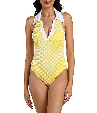 La Blanca Prep & Paddle V-Collared Racerback One Piece Swimsuit
