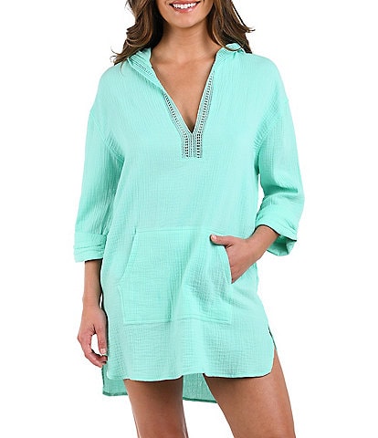 La Blanca Seaside Covers Cotton Gauze Hooded Tunic Swim Cover Up
