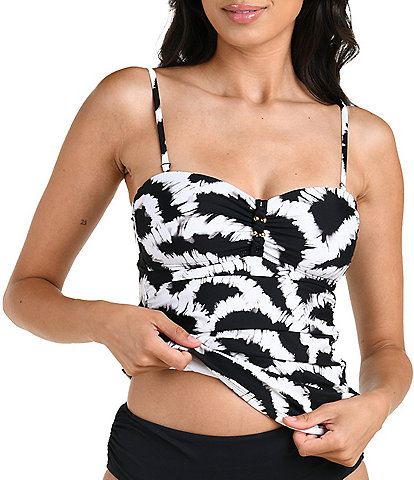  Woven Shadow Abstract Bandeau Tankini Swim Top