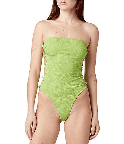 La Porte Stephanie Jacquard Side Cut-Out Pearl Bandeau One Piece Swimsuit