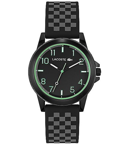 Lacoste Kids Rider Analog Black and Grey Checkered Print Silicone Strap Watch