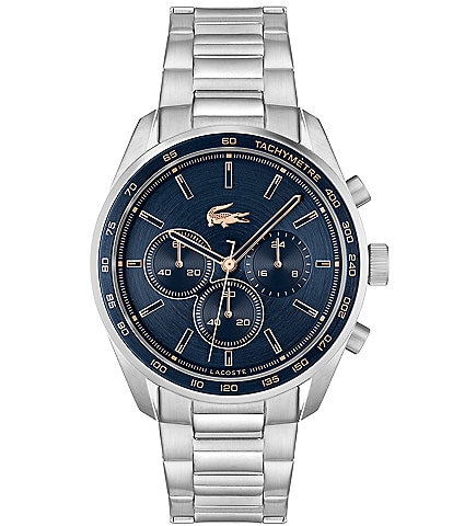 Lacoste Men's Boston Quartz Chronograph Stainless Steel Navy Dial Bracelet Watch