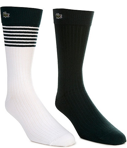 Lacoste Striped Cotton Blend Crew Socks 2-Pack
