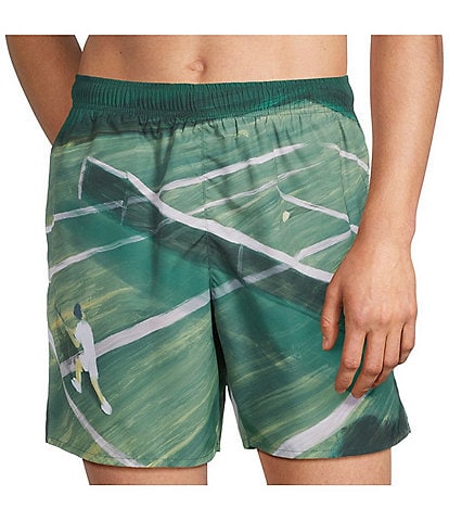 Lacoste Tennis Court Print 6" Inseam Swim Trunks
