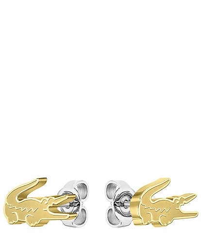 Lacoste Women's Crocodile Collection IP Gold Stud Earrings
