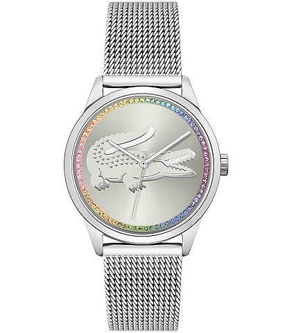 Lacoste Women's LadyCroc Rainbow Crystal Three-Hand Stainless Steel Mesh Bracelet Watch