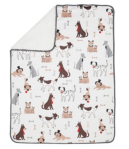 Lambs & Ivy Bow Wow Collection Dog/Puppy Minky/Sherpa Fleece Soft Baby Blanket