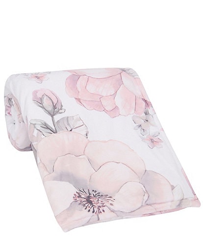 Lambs & Ivy Signature Botanical Baby Watercolor Floral Pink Sherpa Fleece Baby Blanket