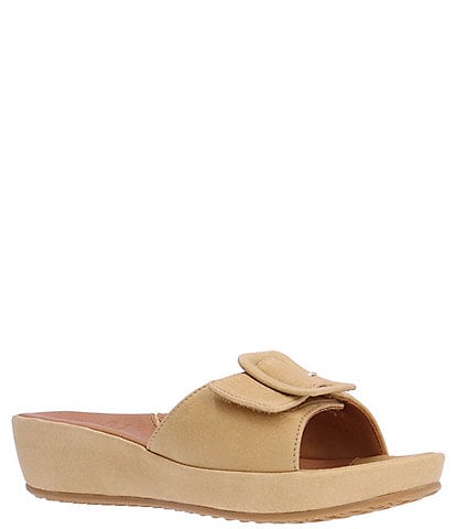 L'Amour Des Pieds Callye Leather Buckled Wedge Slides