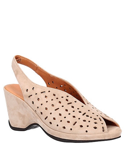 L'Amour Des Pieds Leada Suede Perforated Slingback Peep Toe Wedge Pumps