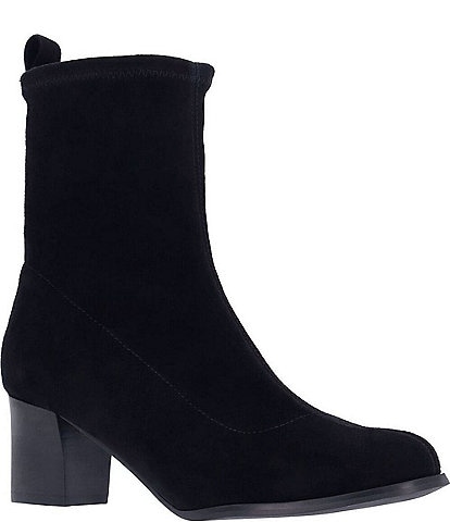 L'Amour Des Pieds Picarus Stretch Suede Block Heel Booties