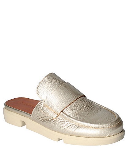 L'Amour Des Pieds Saccar Metallic Leather Loafer Mules