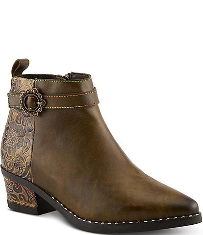 L'ARTISTE Acree Floral Embossed Leather Faux Fur Lined Booties