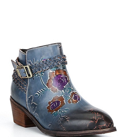 L'ARTISTE Across Leather Hand Painted Embossed Booties