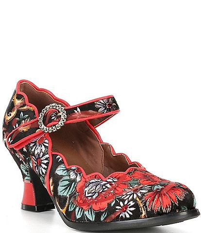 L'ARTISTE Adodora Tapestry Floral Print Velvet Mary Jane Pumps
