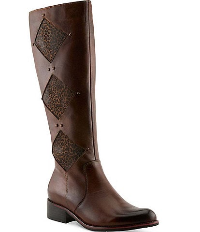 L'ARTISTE Dimond Leather Leopard Print Tall Boots