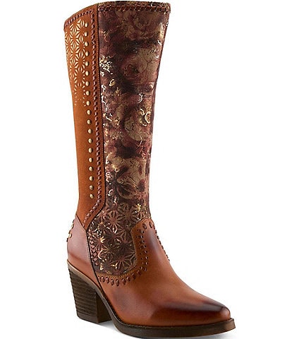 L'ARTISTE Empress Floral Printed Tall Leather Riding Boots
